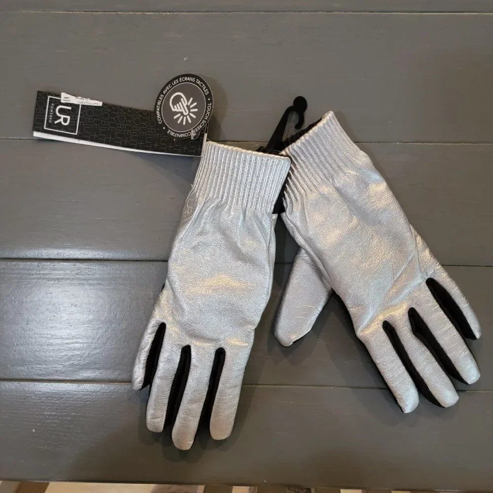 U|R powered Women Black Silver touch screen water resistant Gloves Size Large/Xl
